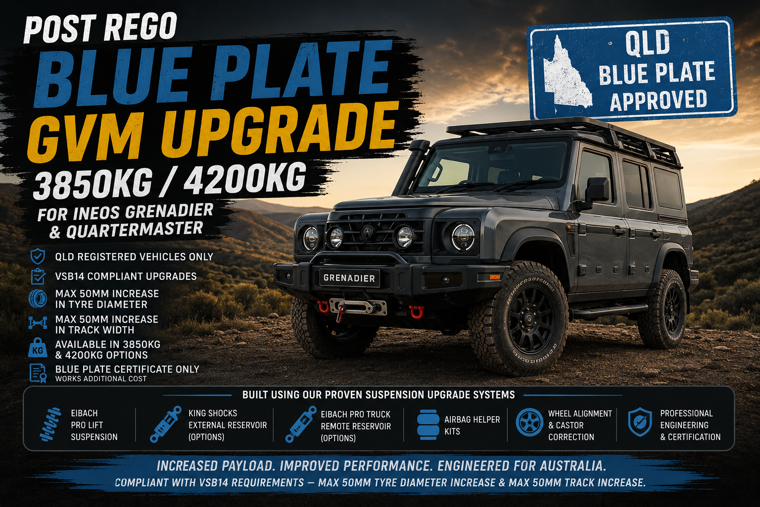 Ineos Grenadier & Quartermaster Qld Blue Plate Gvm Upgrade Australia