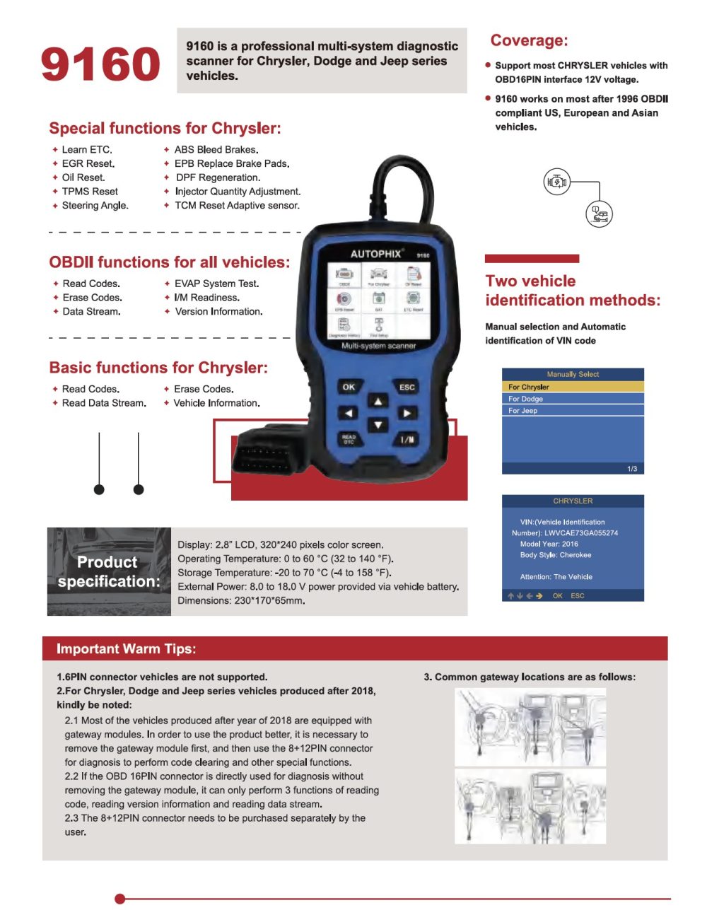 Autophix Professional Diagnostic Tool Obd2 9160 Jeep Chrysler Dodge Ram Australia 2