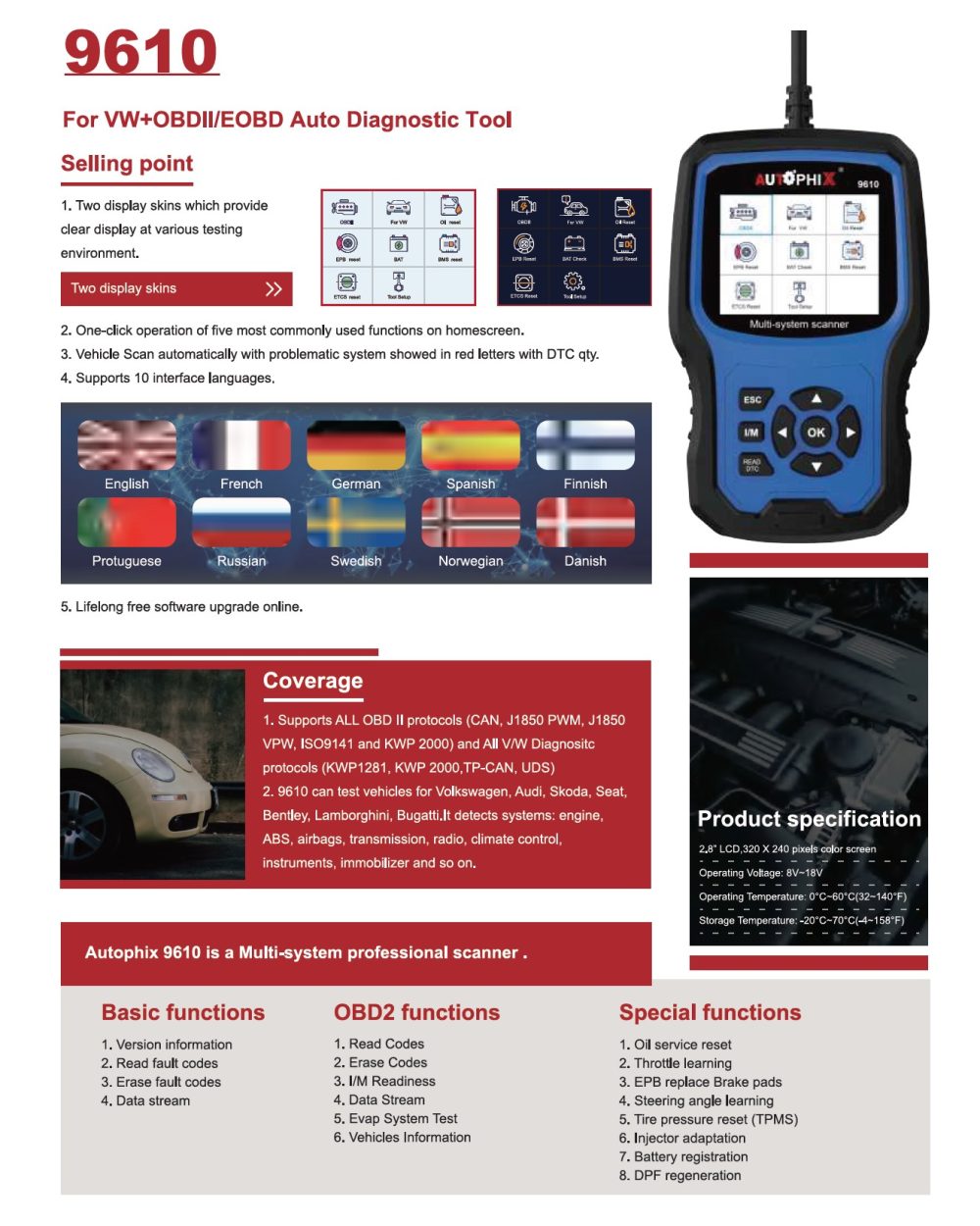 Autophix Professional Diagnostic Tool Obd2 9610 Vw Australia 2