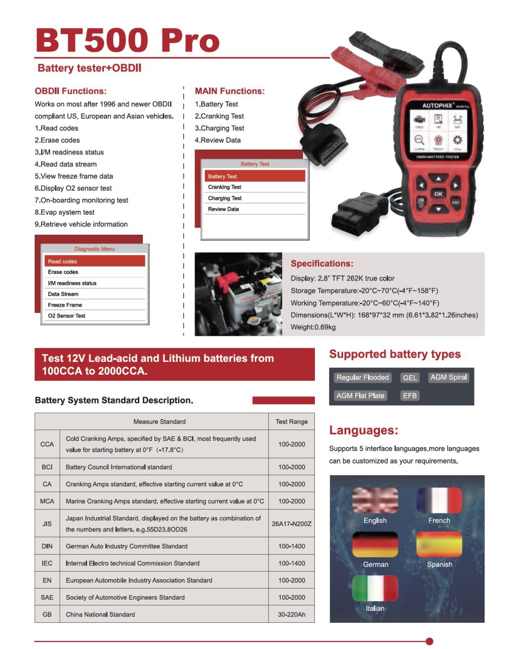 Autophix Bt500 Pro Battery Tester Obd2 Universal Code Reader Australia 2